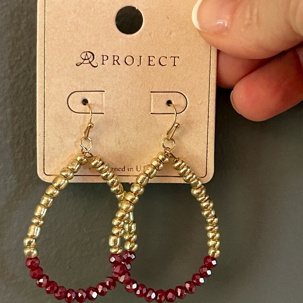 A Project Gold and Red Gradient Crystal Earrings